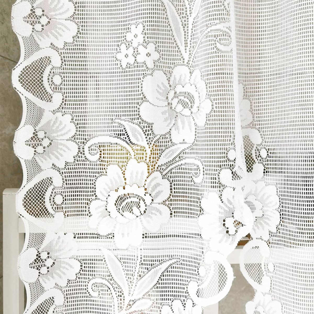 1 Panel White Floral Embroidery Sheer Lace Curtain Valance Princess Style Embroidered Waterfall Swag Curtain Valance Tier for Kitchen Bathroom Half Window Decoration, Rod Pocket Top - Image 5
