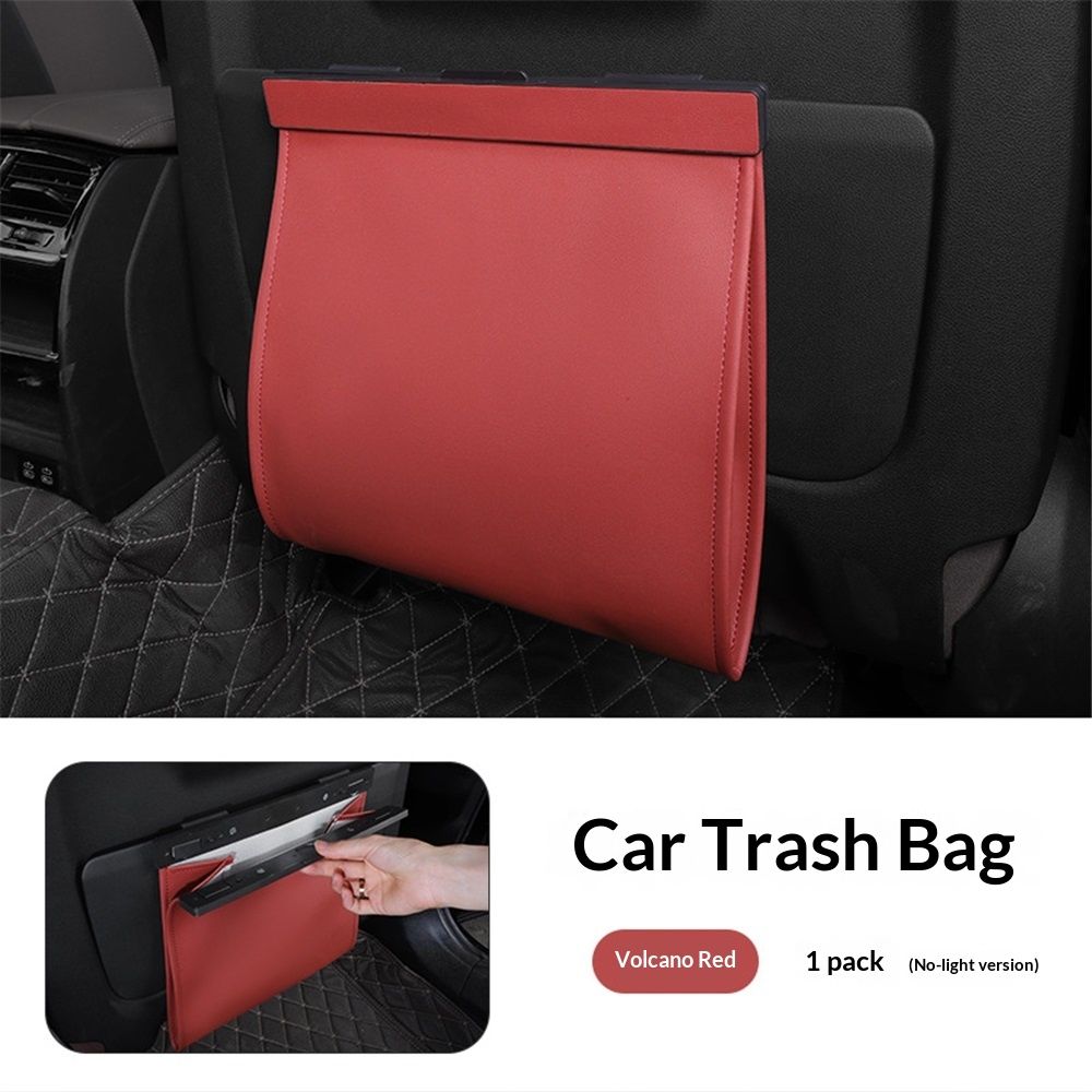 LED Car Trash Can Waterproof Garbage Bag Passenger Side Artificial Leather Storage Pocket Leak Proof Reusable Traveling Portable Offices Toilet Garbage Cans Back Seat Hanging (Red-1pack) - Image 1