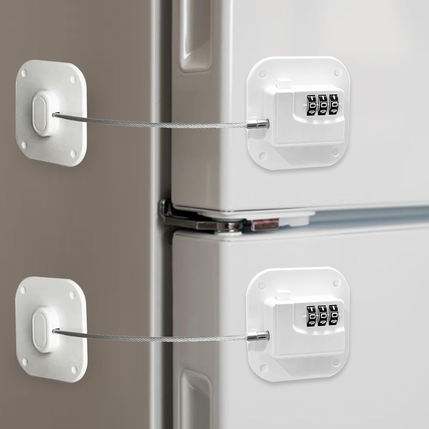 Refrigerator Lock (2 Pack), Heavy Duty Combination Fridge Lock, for Fridge, Cabinets, Window, Drawers and Child Safety Cabinet Lock,  No Drilling (White) - Image 1