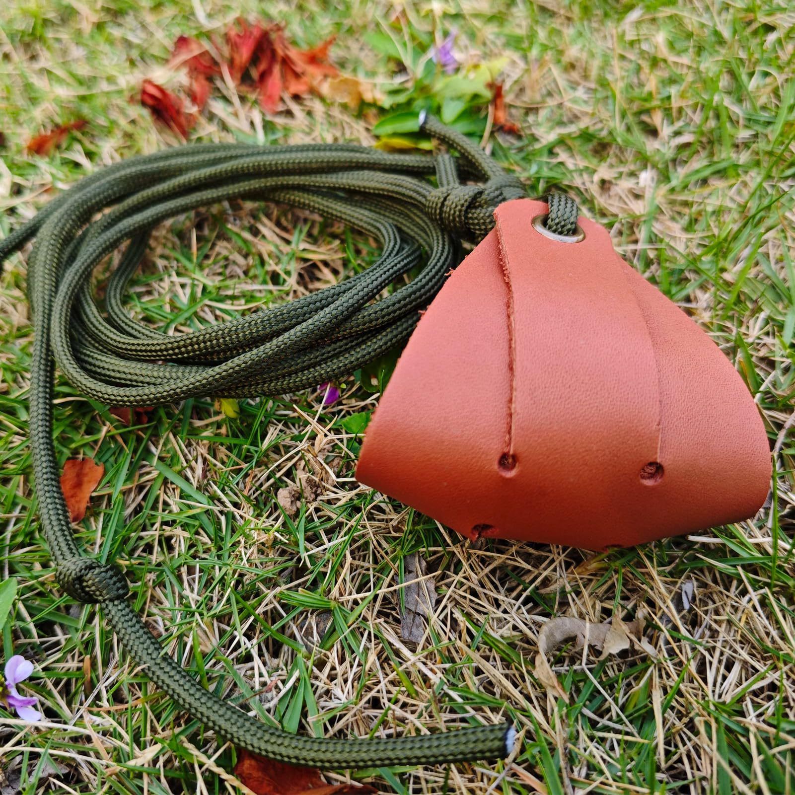 Leather Shepherd Sling Handmade Paracord Shepherds Sling Rock Thrower Old-Fashioned Slingshot（orange-red） - Image 3