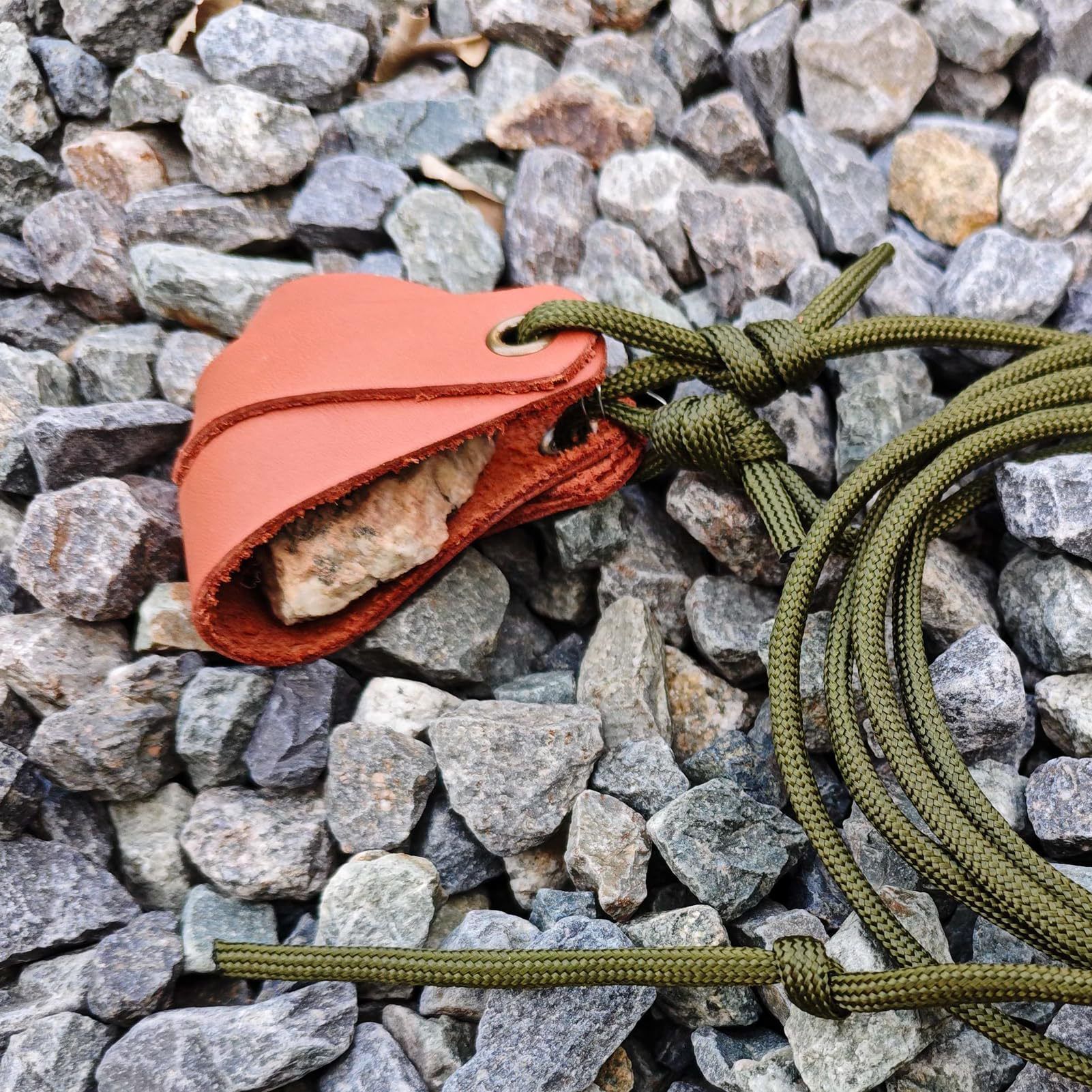 Leather Shepherd Sling Handmade Paracord Shepherds Sling Rock Thrower Old-Fashioned Slingshot（orange-red） - Image 4