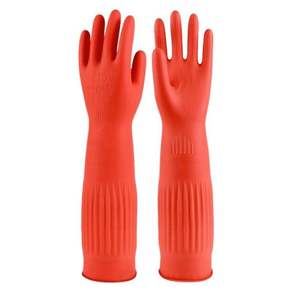 Rubber Dishwashing Cleaning Gloves (2-Pair) - Reusable, Waterproof with Extra-Long Cuff & Anti-Slip Design for Household & Kitchen Use - Large - Image 1