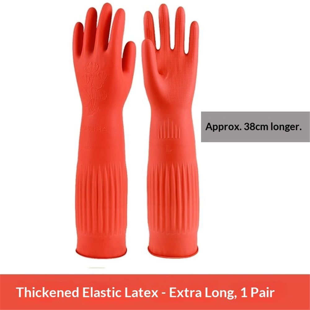 Rubber Dishwashing Cleaning Gloves (2-Pair) - Reusable, Waterproof with Extra-Long Cuff & Anti-Slip Design for Household & Kitchen Use - Large - Image 2