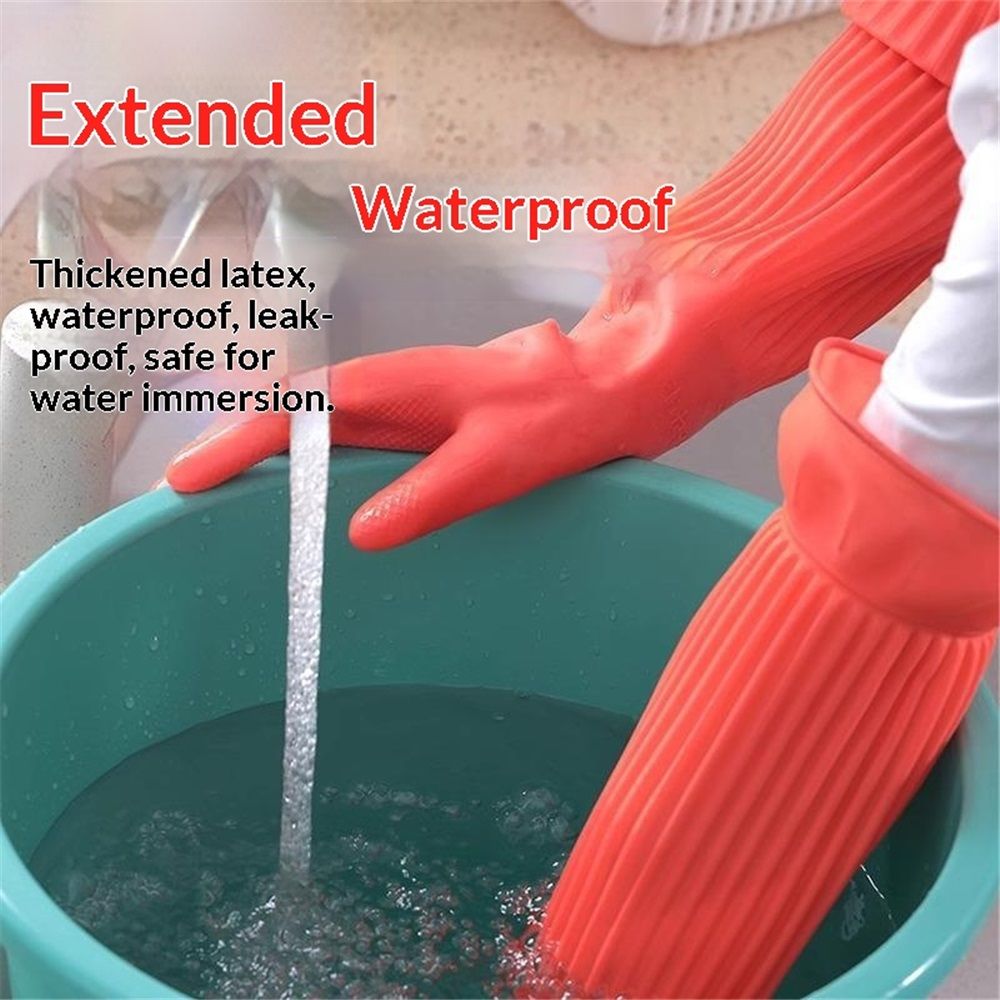 Rubber Dishwashing Cleaning Gloves (2-Pair) - Reusable, Waterproof with Extra-Long Cuff & Anti-Slip Design for Household & Kitchen Use - Large - Image 3