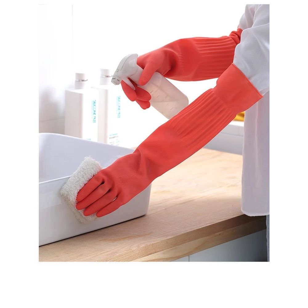 Rubber Dishwashing Cleaning Gloves (2-Pair) - Reusable, Waterproof with Extra-Long Cuff & Anti-Slip Design for Household & Kitchen Use - Large - Image 5
