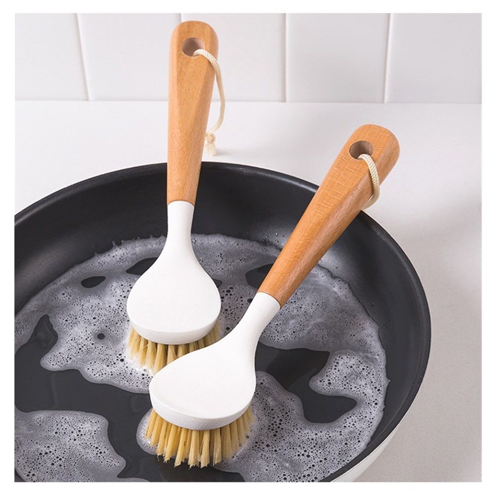 2 pack Wooden Dish Brush, Dish Brushes with Handle, Wooden Handle Soft Scrubber Kitchen Brush for Dishes and Vegetables - Image 2