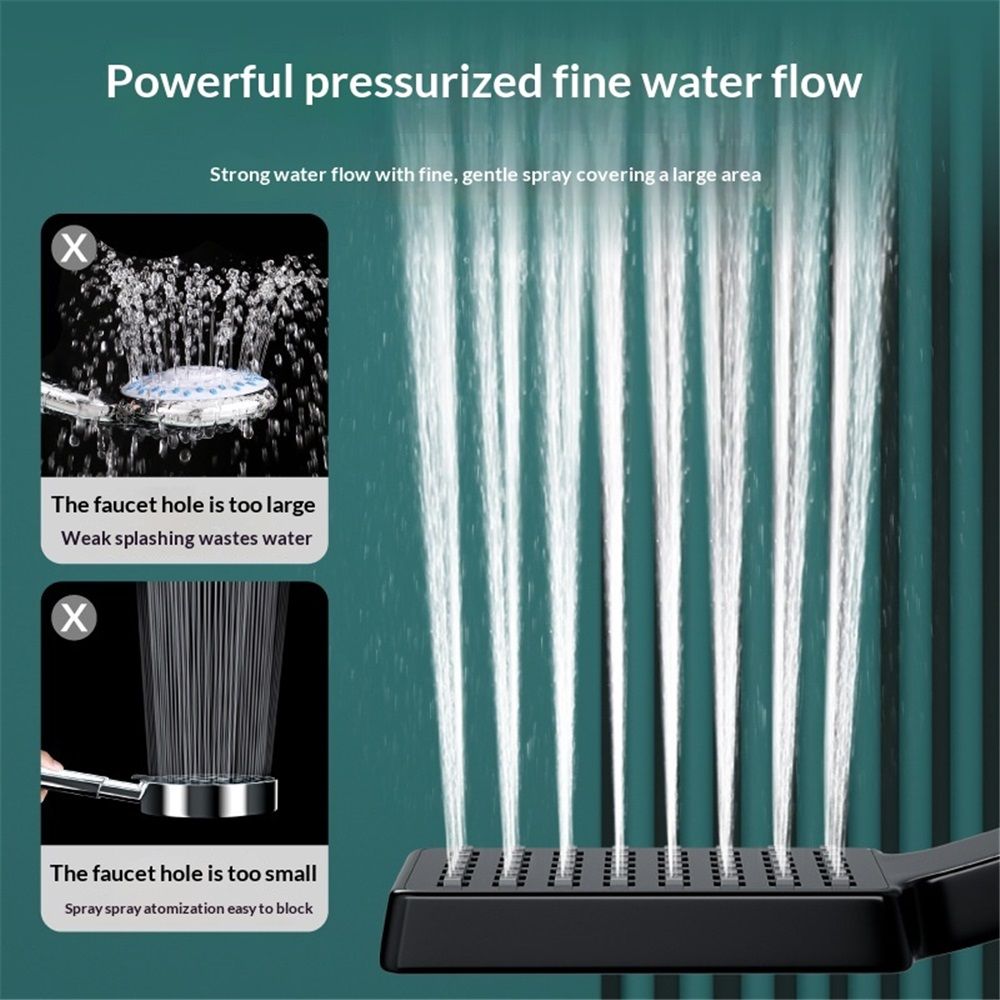 Square Handheld Shower Head - Spray,Phantom Night Black,  Grip for Low Pressure Bathrooms, 6-Layer Filter (Head Only) - Image 3