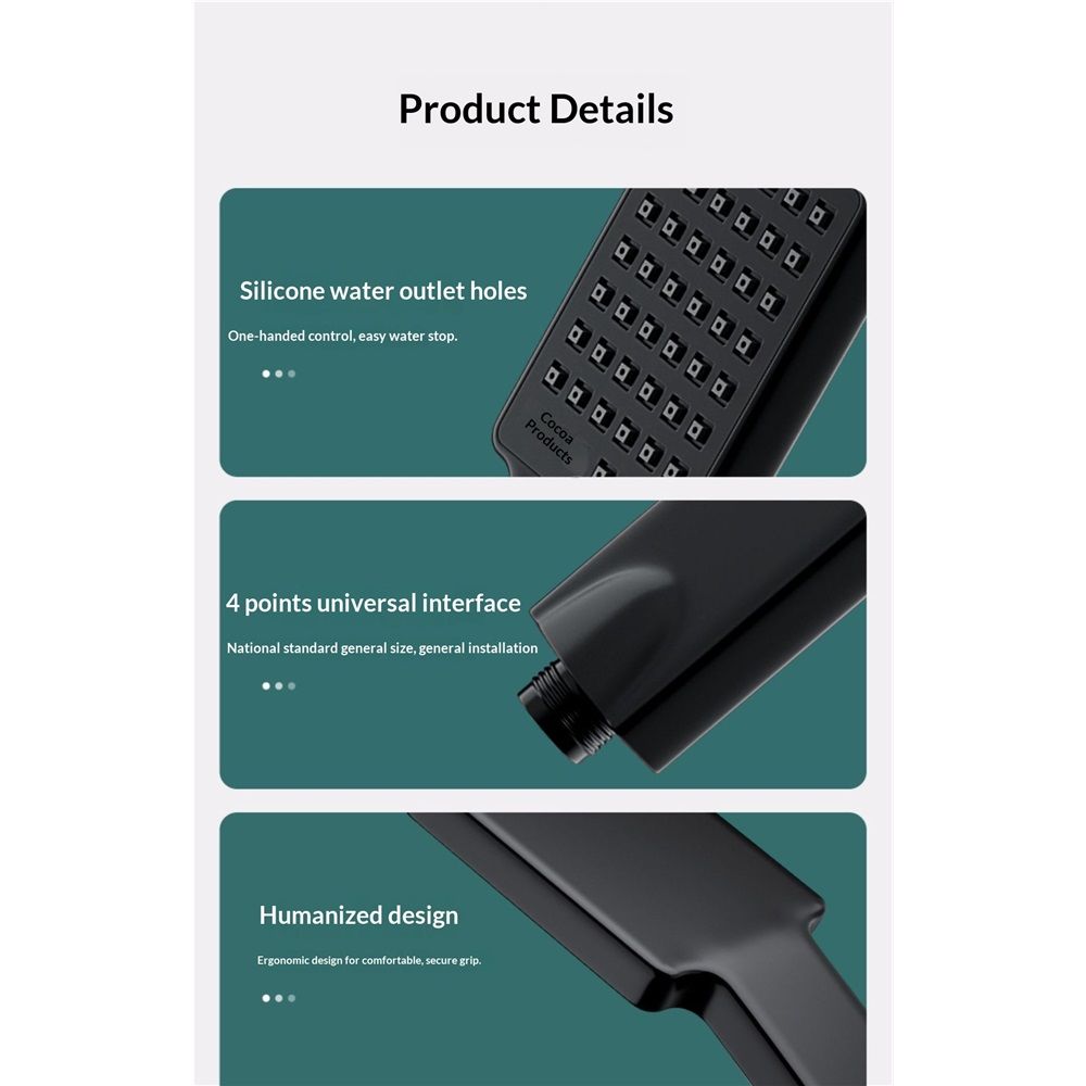 Square Handheld Shower Head - Spray,Phantom Night Black,  Grip for Low Pressure Bathrooms, 6-Layer Filter (Head Only) - Image 5