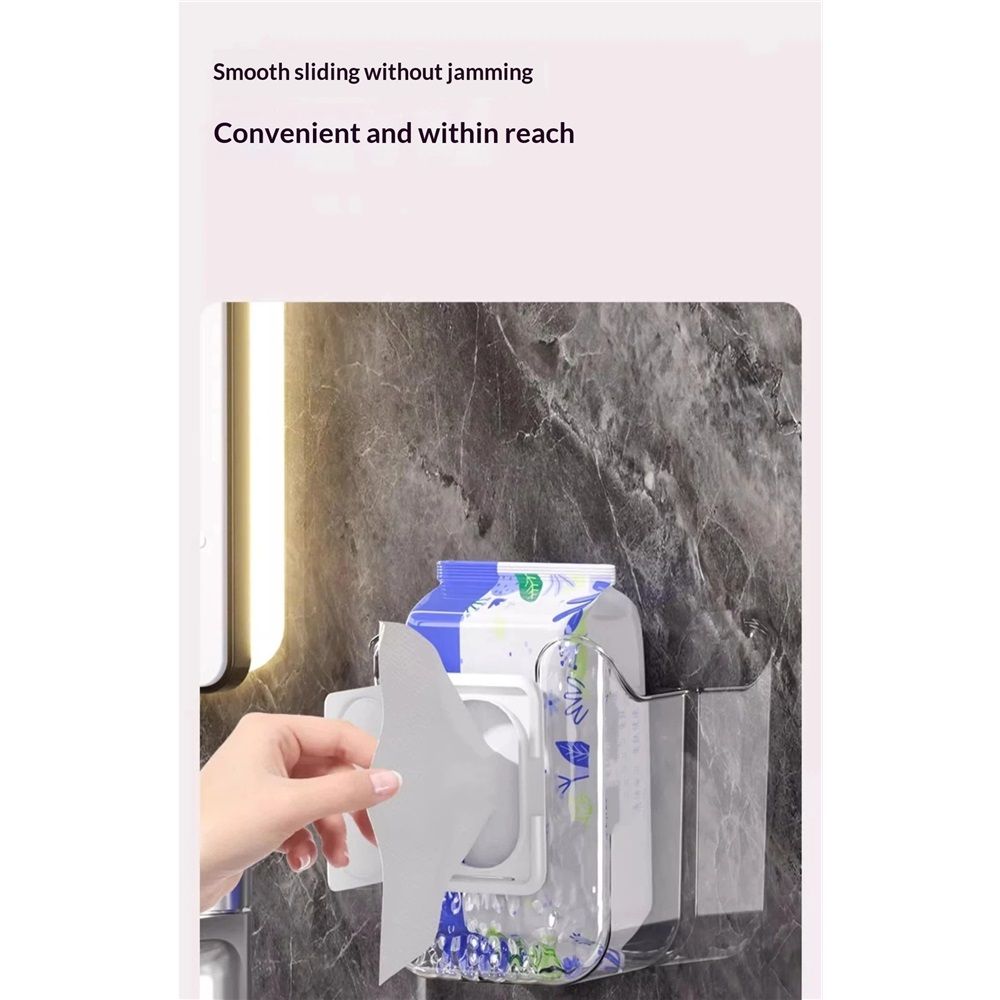 2 Pcs Bathroom Toilet Wall-Mounted Wet Wipes Dispenser Kitchen Wipes Wall Mount Storage Box (Transparent White) - Image 3