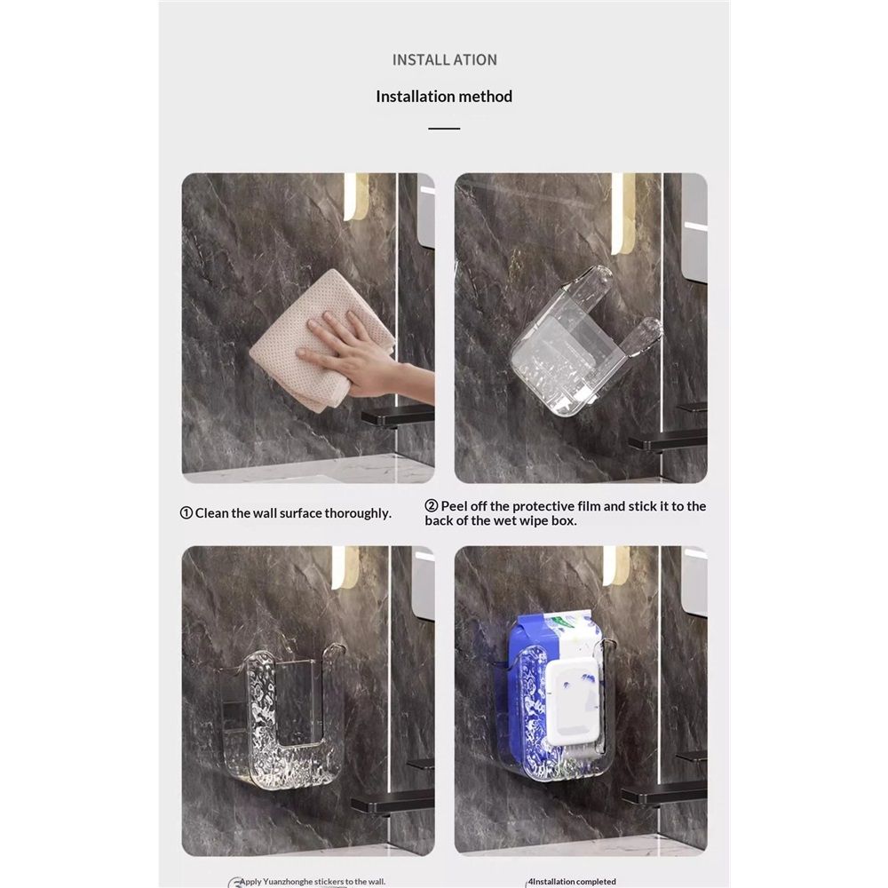 2 Pcs Bathroom Toilet Wall-Mounted Wet Wipes Dispenser Kitchen Wipes Wall Mount Storage Box (Transparent White) - Image 5