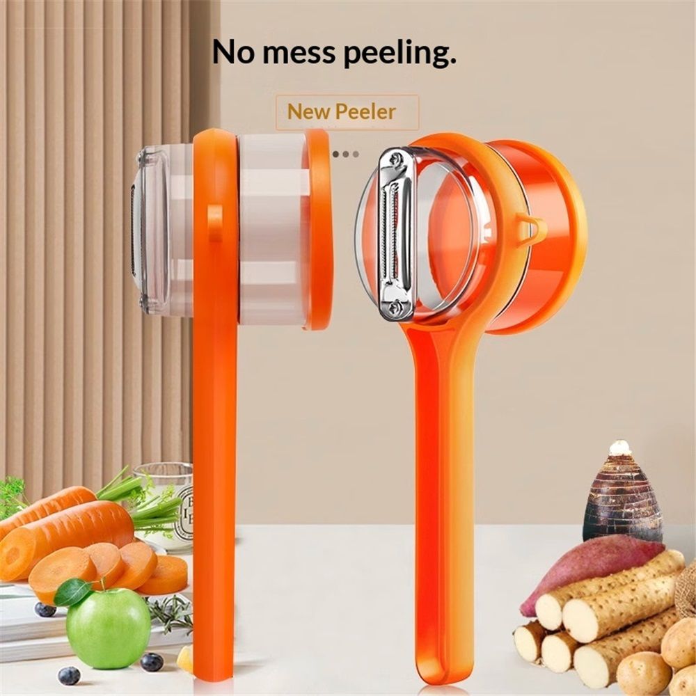 2 pack Kitchen Special Fruit Peeler with Box Storage, New Sided Stainless Steel Multi-Function Peelers, Upgrade Vegetable Peeler with Catcher Peeler with Storage Bucket (Orange) - Image 2