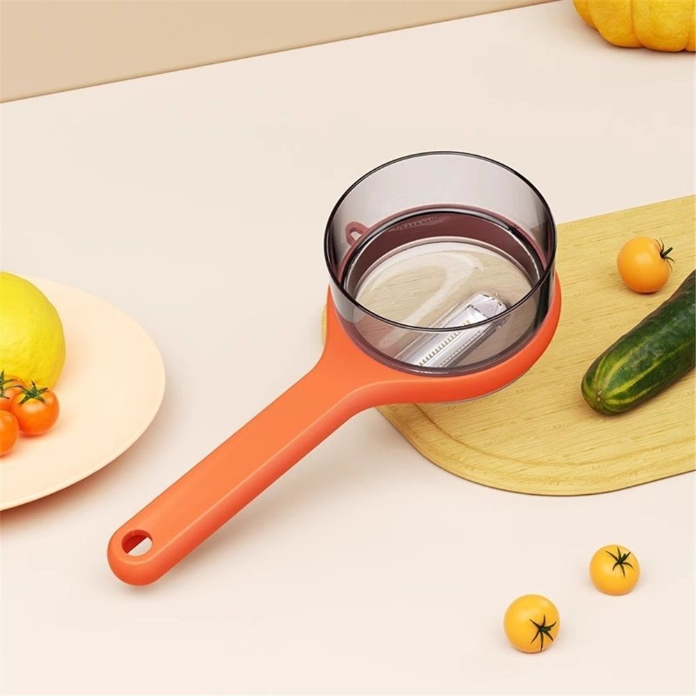 2 pack Kitchen Special Fruit Peeler with Box Storage, New Sided Stainless Steel Multi-Function Peelers, Upgrade Vegetable Peeler with Catcher Peeler with Storage Bucket (Orange) - Image 3