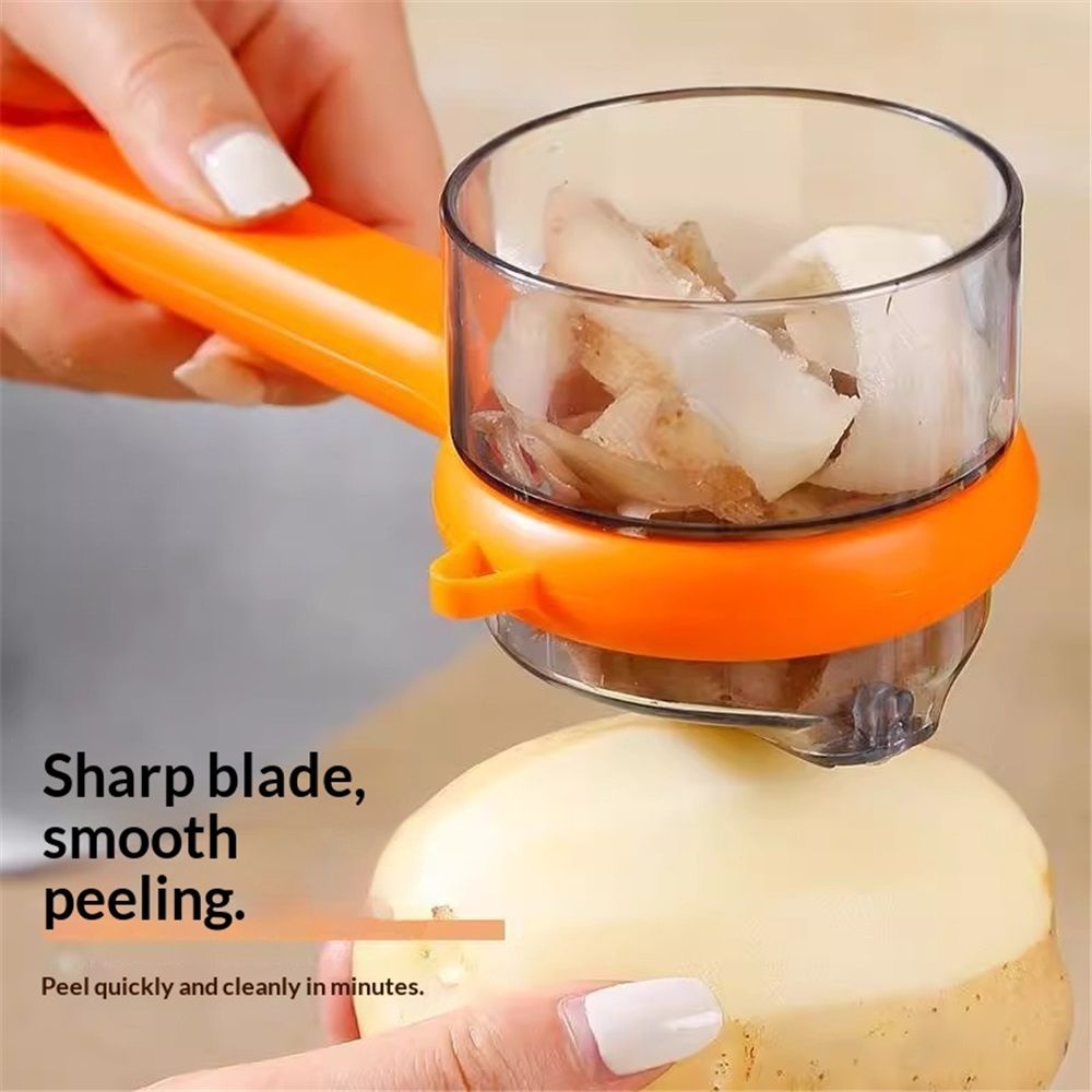 2 pack Kitchen Special Fruit Peeler with Box Storage, New Sided Stainless Steel Multi-Function Peelers, Upgrade Vegetable Peeler with Catcher Peeler with Storage Bucket (Orange) - Image 5