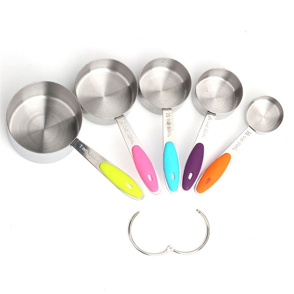 Stainless Steel Measuring Cups Set of 5 – Nesting Measuring Cups for Kitchen – Dry & Liquid Measurements, Dishwasher Safe, Ergonomic Design with Colored Handles - Image 1
