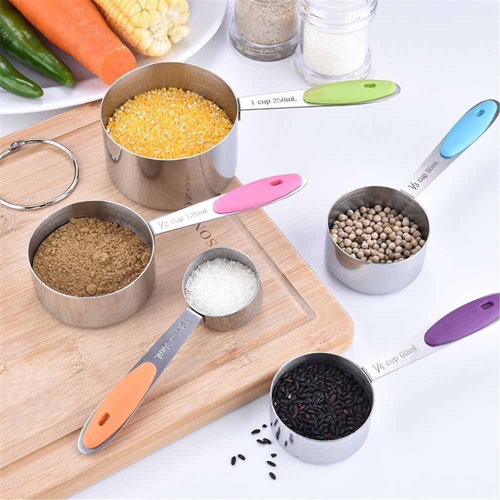 Stainless Steel Measuring Cups Set of 5 – Nesting Measuring Cups for Kitchen – Dry & Liquid Measurements, Dishwasher Safe, Ergonomic Design with Colored Handles - Image 3