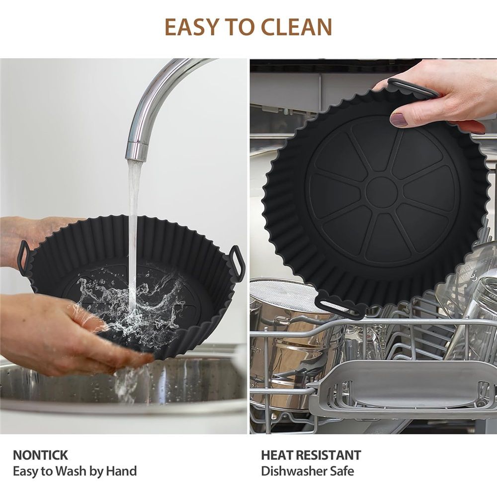Silicone Air Fryer Liner 2 Pack, 8 inch Non-Stick Reusable Air Fryer Liners for Square and Round Basket, Airfryer Silicone Pot Baking Tray Oven Microwave Accessories, black - Image 2