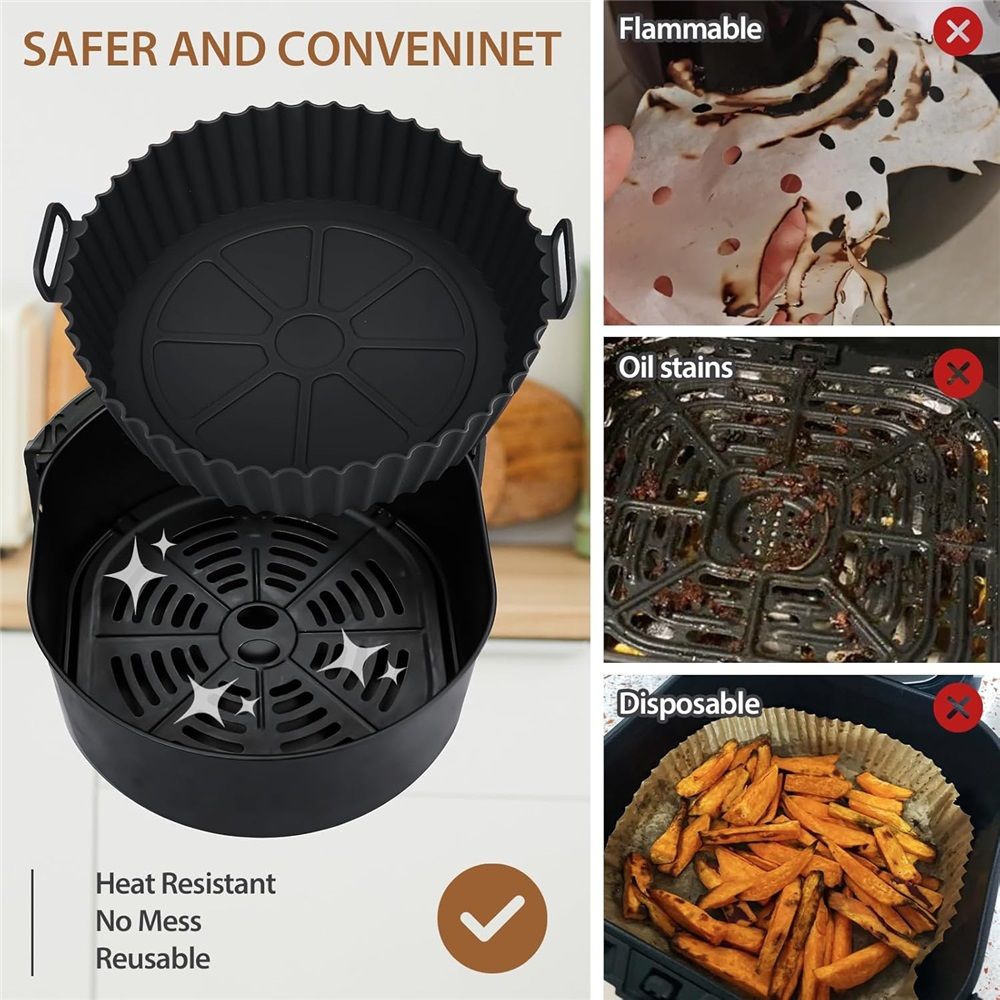 Silicone Air Fryer Liner 2 Pack, 8 inch Non-Stick Reusable Air Fryer Liners for Square and Round Basket, Airfryer Silicone Pot Baking Tray Oven Microwave Accessories, black - Image 4