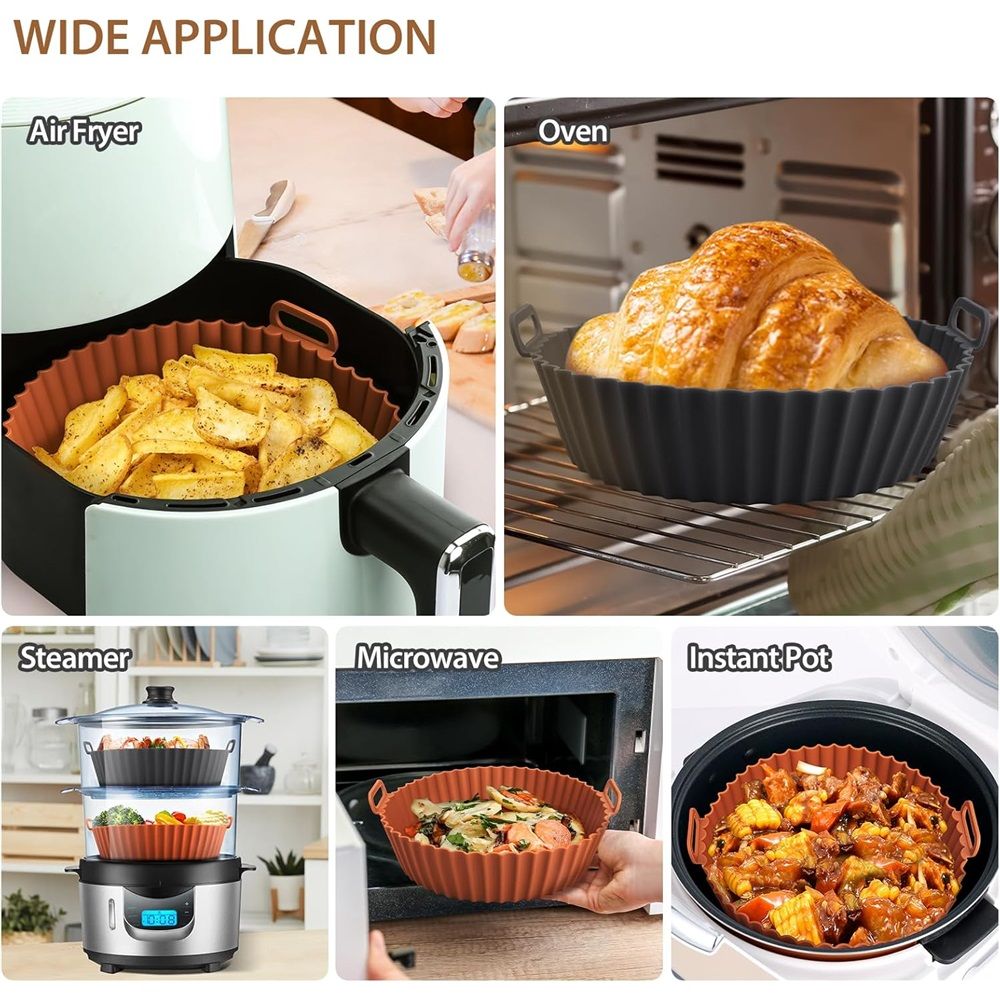 Silicone Air Fryer Liner 2 Pack, 8 inch Non-Stick Reusable Air Fryer Liners for Square and Round Basket, Airfryer Silicone Pot Baking Tray Oven Microwave Accessories, black - Image 5