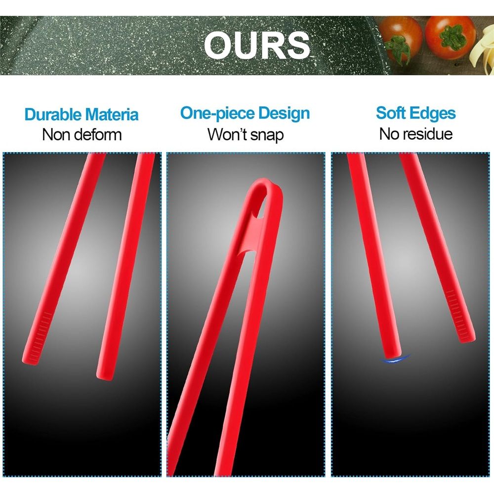 4 Pcs 11.6 Inch Silicone Tongs for Cooking Silicone Tweezer Toaster Tongs Long Heat Resistant Kitchen Grilling Serving Utensils for Food BBQ, Pan Fried Steak, Salad(Red) - Image 5