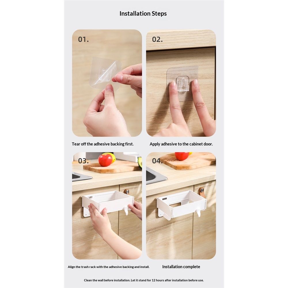 2 pack Foldable Trash Bag Holder, Hanging Waste Garbage Can Rack Closure Waste Bag Hanger Racks with Fixing Snap for Kitchen Cabinets Doors - Image 4