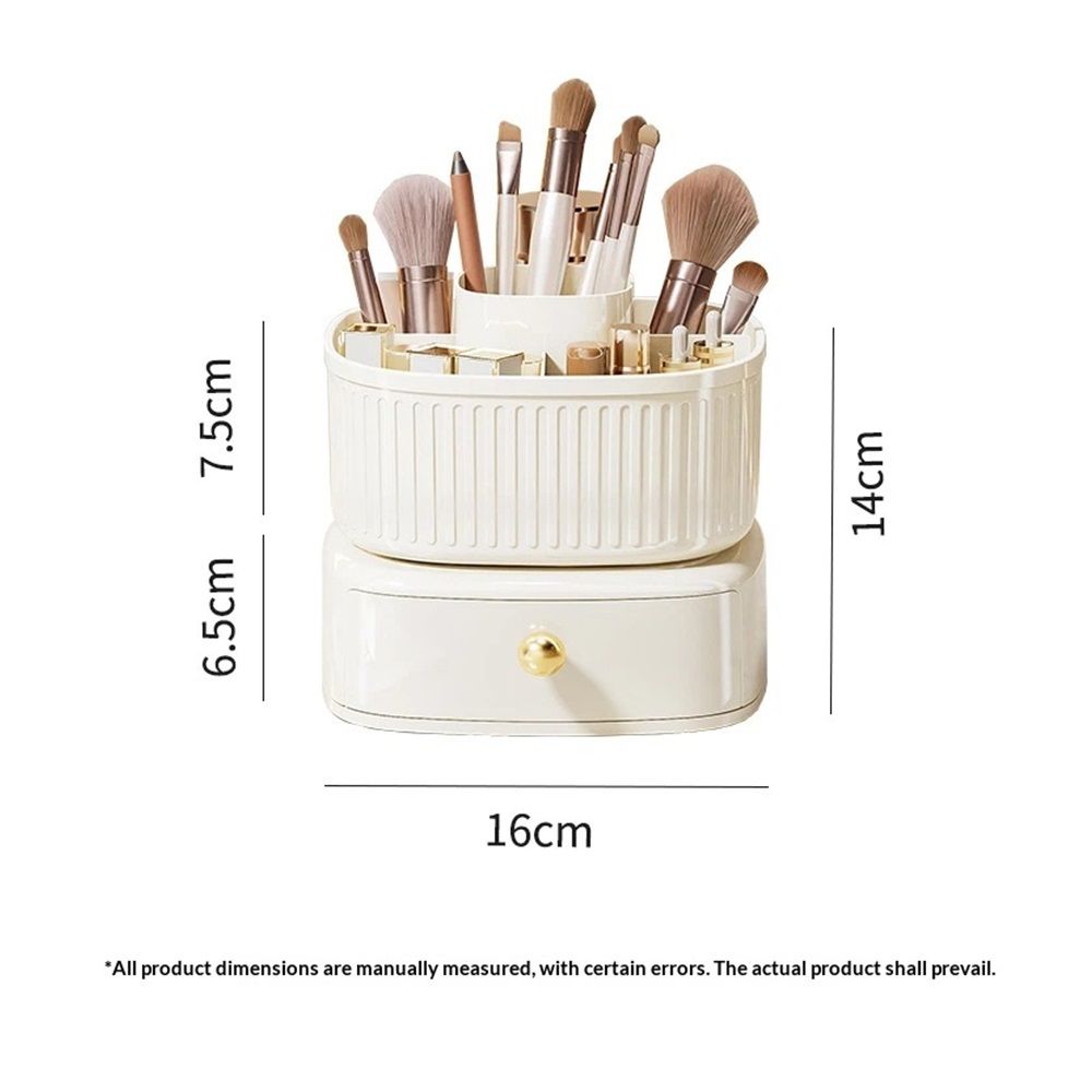 360 Degree Rotatable Pen Holder with Drawer, 5 Slots Office Desk Organizer Pen Holder for Desk Multi-Functional Pencil Box Desktop Stationary Organizer（milky white,Only makeup box available） - Image 3