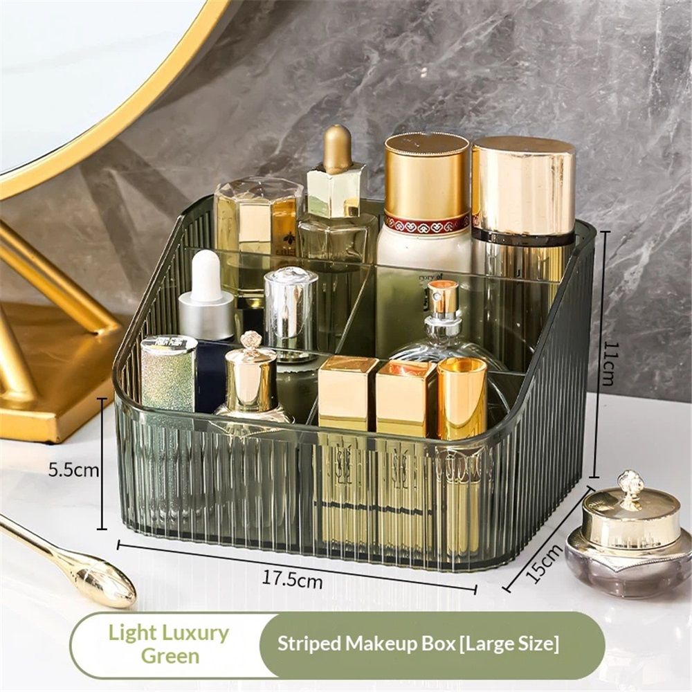 Makeup Organizer Cosmetics Storage Box, Large Capacity Make Up Brush Holder Organizer Vanity Accessories, Bathroom Countertops, Desk Storage Container, Cosmetic Display cases(Green,only box) - Image 2