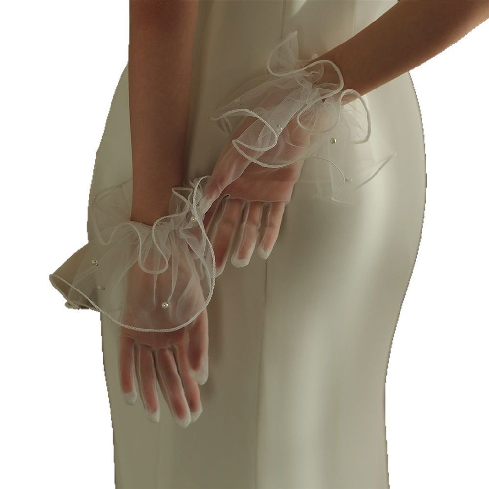 2 set Women's Short Mesh Gloves Ruffled Tulle Tea Party Gloves for Formal Costume Evening Wedding Party - Image 1