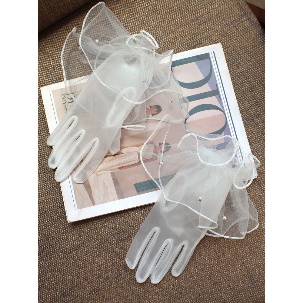 2 set Women's Short Mesh Gloves Ruffled Tulle Tea Party Gloves for Formal Costume Evening Wedding Party - Image 4