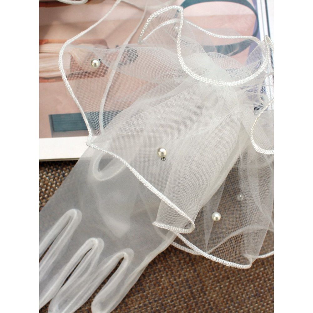 2 set Women's Short Mesh Gloves Ruffled Tulle Tea Party Gloves for Formal Costume Evening Wedding Party - Image 5