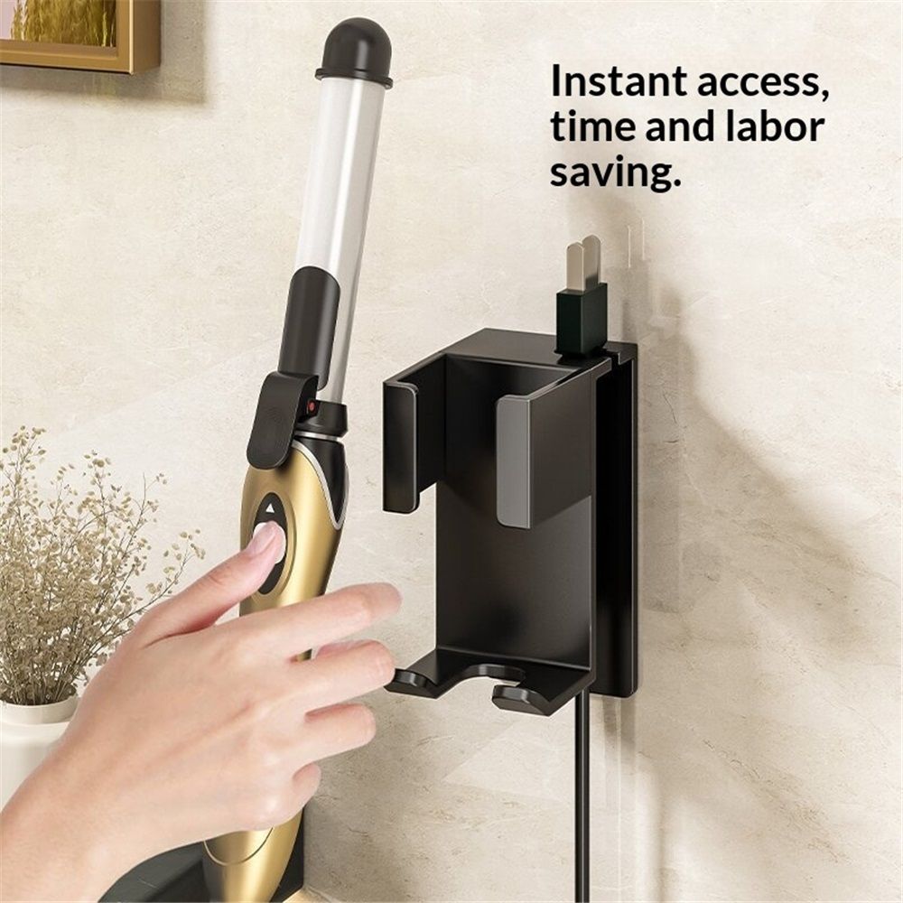 Hair Straightener Holder Wall Mounted Blow Dryer Holder, Blow Dryer and Curling Iron Holder, Hair Dryer and Straightener Holder, Bathroom Hair Tools Organizer and Storage (Black) - Image 3