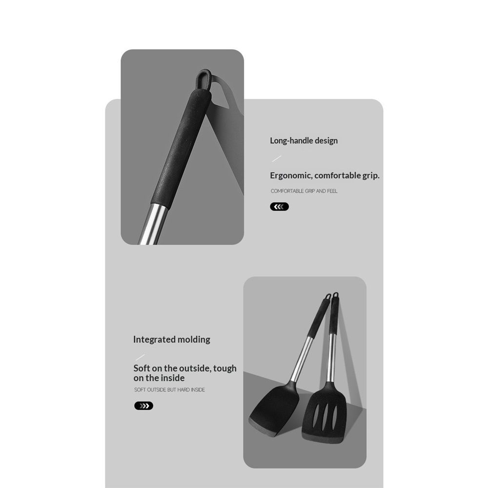 Pack of 2 Silicone Solid Non Stick Slotted Kitchen Spatulas, High Heat Resistant BPA Free Cooking Utensils, Ideal Cookware for Fish, Eggs, Pancakes(gray) - Image 5