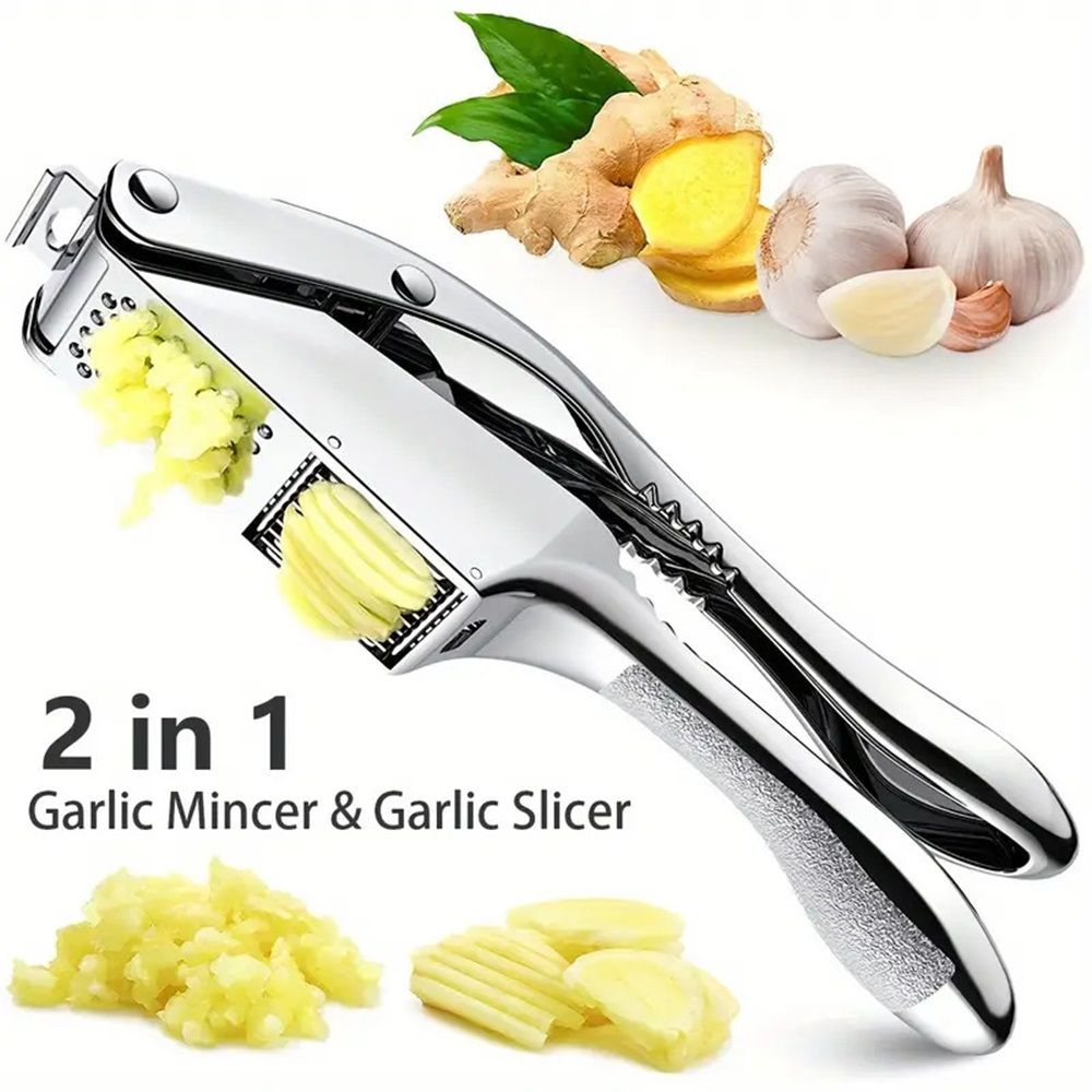 Garlic press and slicer 2 in 1,Effortlessly Crush, Slice, and Mince Garlic,with this Versatile Kitchen Tool - Perfect for Home Cooks and Professional Chefs Alike. (Silvery) - Image 2