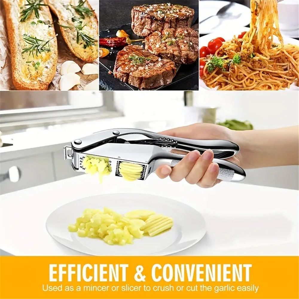 Garlic press and slicer 2 in 1,Effortlessly Crush, Slice, and Mince Garlic,with this Versatile Kitchen Tool - Perfect for Home Cooks and Professional Chefs Alike. (Silvery) - Image 5