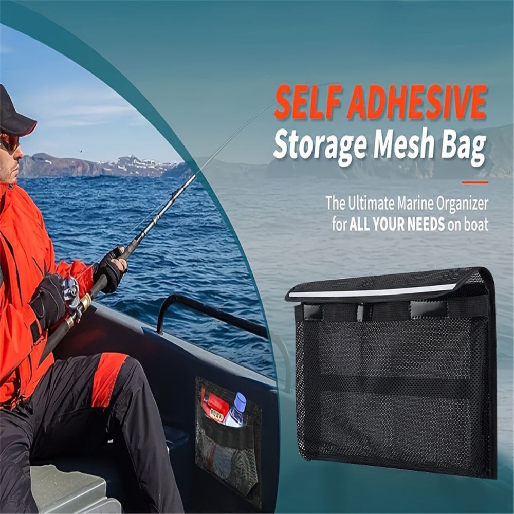 2 pack Heavy Duty Adhesive Mount Closable Boat Storage Bag, Mesh Organizer with Reflective Strips & Hook-and-Loop Fastener for Boat Gear, Fishing Tackle, Home Use(25*34cm) - Image 5