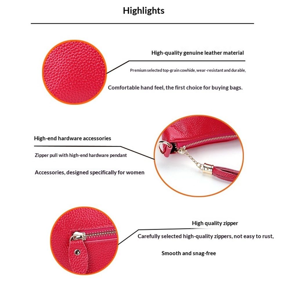 Genuine Leather Wristlet Clutch for Women Ultra-Slim Ladies Credit Card Holder Wallet Purses（rose red） - Image 3