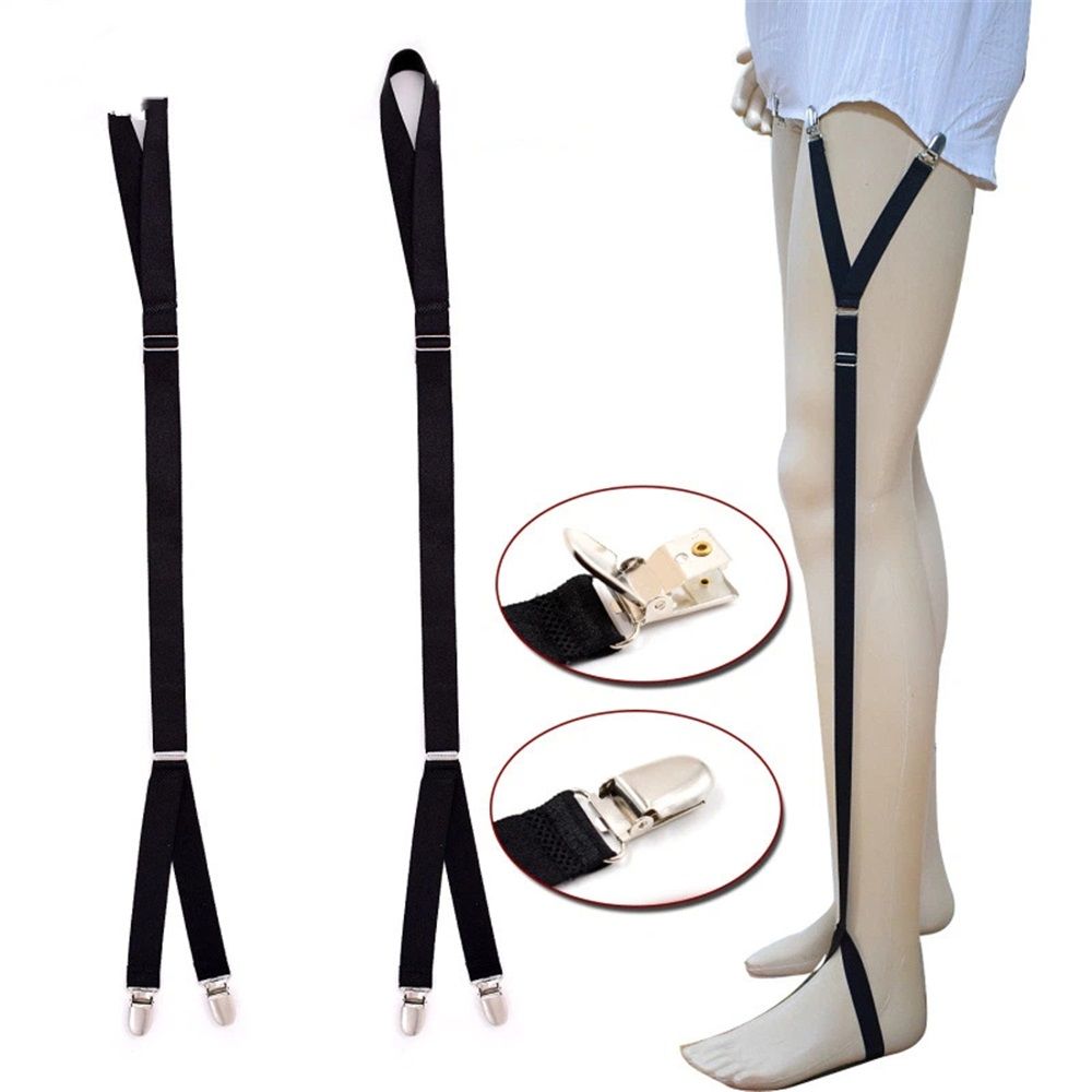 Unisex Adjustable Shirt Garters - Stirrup Shirt Stays - Keeps Shirts Tucked in All Day - Easy-to-Wear Garter Straps with Foot Loop - Black - Image 1
