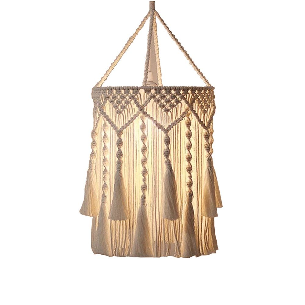 Boho Lamp Shade,Boho Hanging Lamp Handmade Lamp Shade Plug in Pendant Light,Bohemian Hanging Lights for Boho Bedroom Decor Living Room (Only lampshade) - Image 1