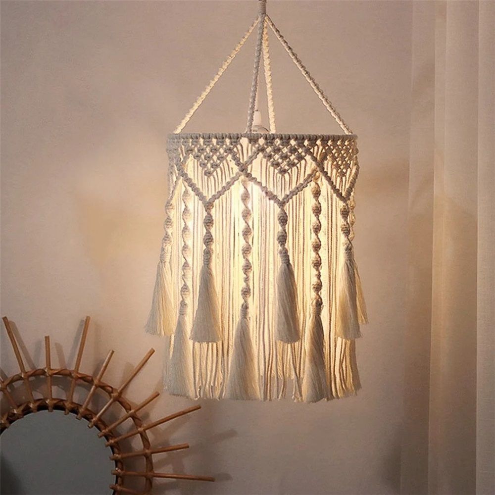 Boho Lamp Shade,Boho Hanging Lamp Handmade Lamp Shade Plug in Pendant Light,Bohemian Hanging Lights for Boho Bedroom Decor Living Room (Only lampshade) - Image 3