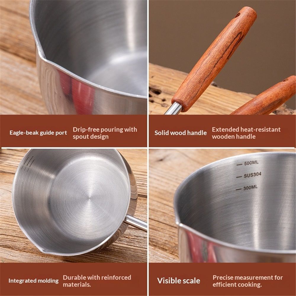 Chocolate melting pot, small pan, sauce pan,stainless steel with pouring port and wooden handle, used for melting chocolate and heating milk,butter warmer - Image 4