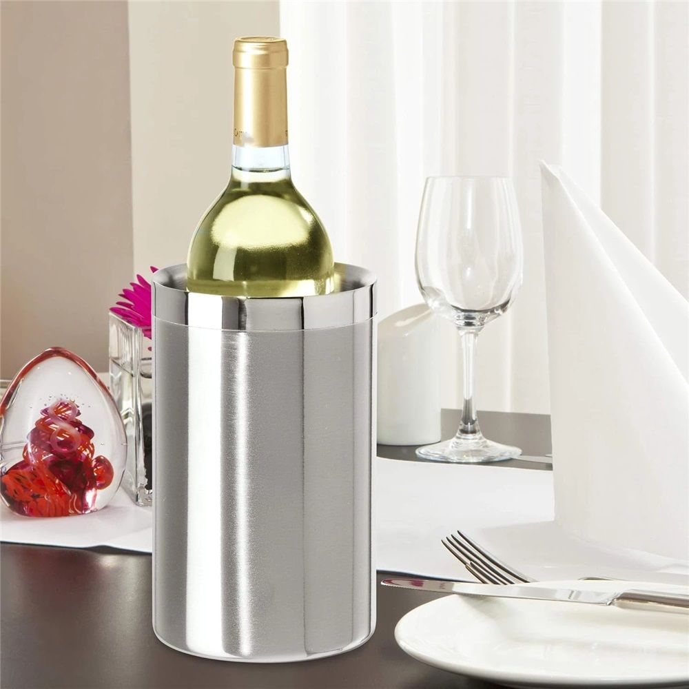Stainless Steel Double Wall Wine Cooler - Insulated Tabletop Wine Chiller for White Wine & Champagne, Fits Most Standard Sized Bottles（1.6L） - Image 3