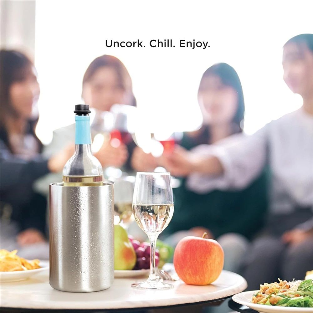 Stainless Steel Double Wall Wine Cooler - Insulated Tabletop Wine Chiller for White Wine & Champagne, Fits Most Standard Sized Bottles（1.6L） - Image 4
