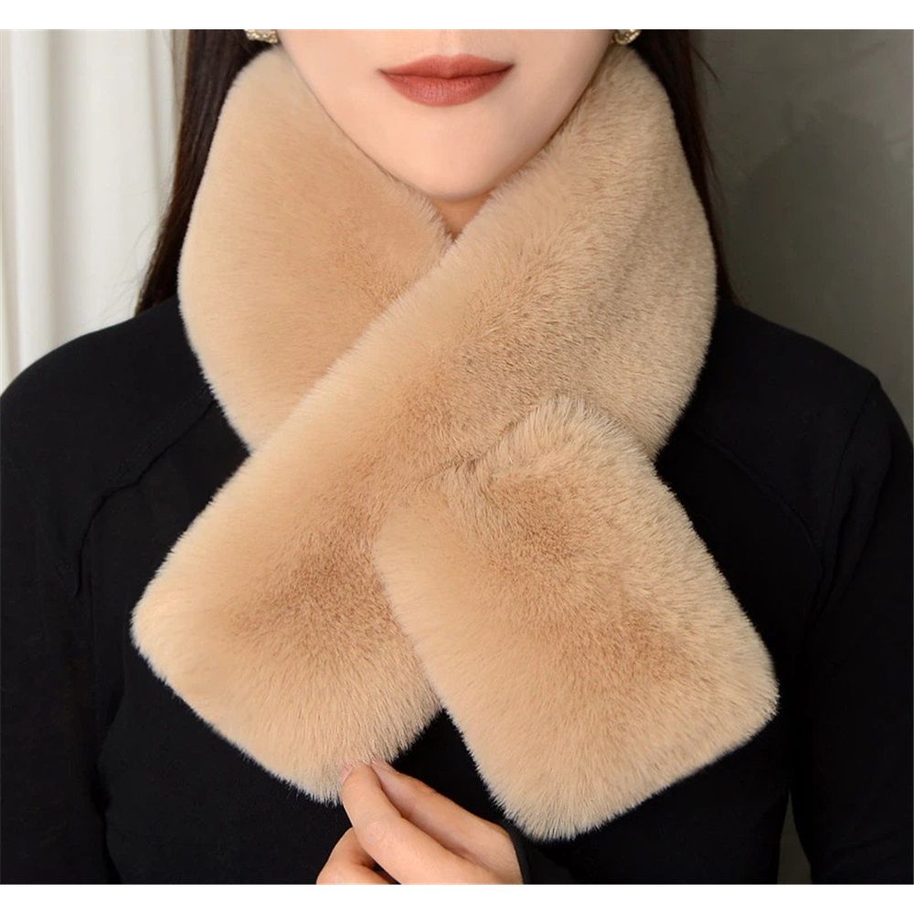 Faux Fur Collar Scarf for Women Winter, Fluffy Scarves Neck Shrug for Cold Weather, Faux Fur Cross Scarf Thick Soft Neck Collar Warm Winter Wrap - Image 2