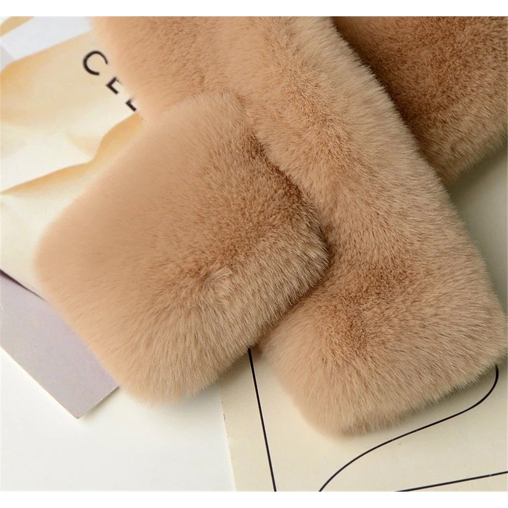 Faux Fur Collar Scarf for Women Winter, Fluffy Scarves Neck Shrug for Cold Weather, Faux Fur Cross Scarf Thick Soft Neck Collar Warm Winter Wrap - Image 3