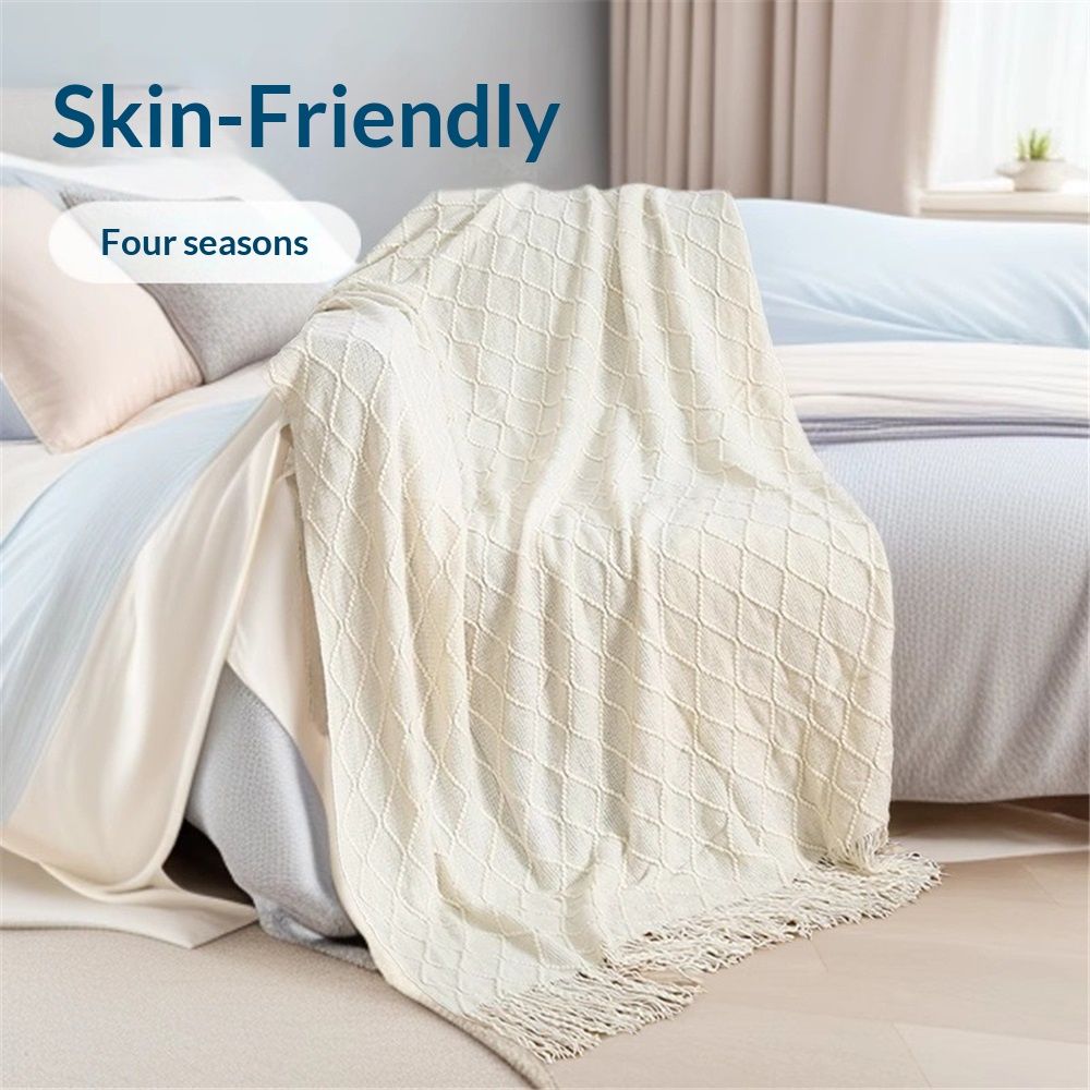 Fluffy Fringe Throw Blanket Lightweight Soft Cozy for Bed Sofa Chair Throw Blankets, Off White 127*182cm - Image 5