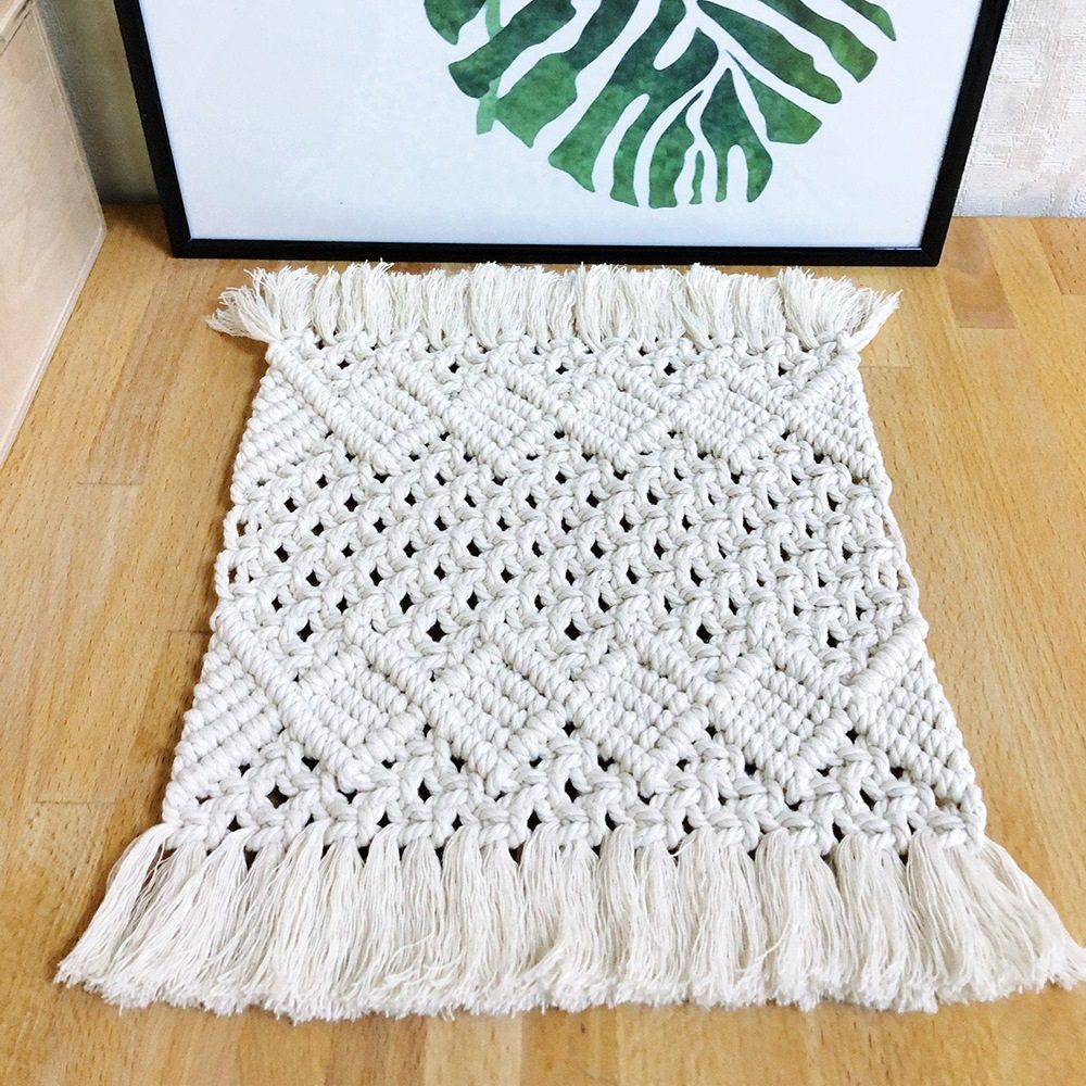 2 pack Handmade Cotton Woven Crochet Placemat with Tassels, 10 x12 Inches Small Place Mat for Bohemian Wedding Décor, Boho Table Mat for Farmhouse, Rustic Décor for Dining Table, Beige - Image 2
