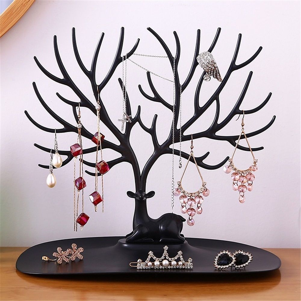 2 pack Little Deer Earrings Necklace Pendant Bracelet Jewelry Display Stand Tray Tree Storage Racks Organizer Holder, Black（Only jewelry rack） - Image 2
