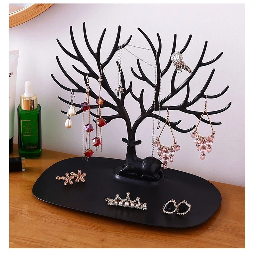 2 pack Little Deer Earrings Necklace Pendant Bracelet Jewelry Display Stand Tray Tree Storage Racks Organizer Holder, Black（Only jewelry rack） - Image 3