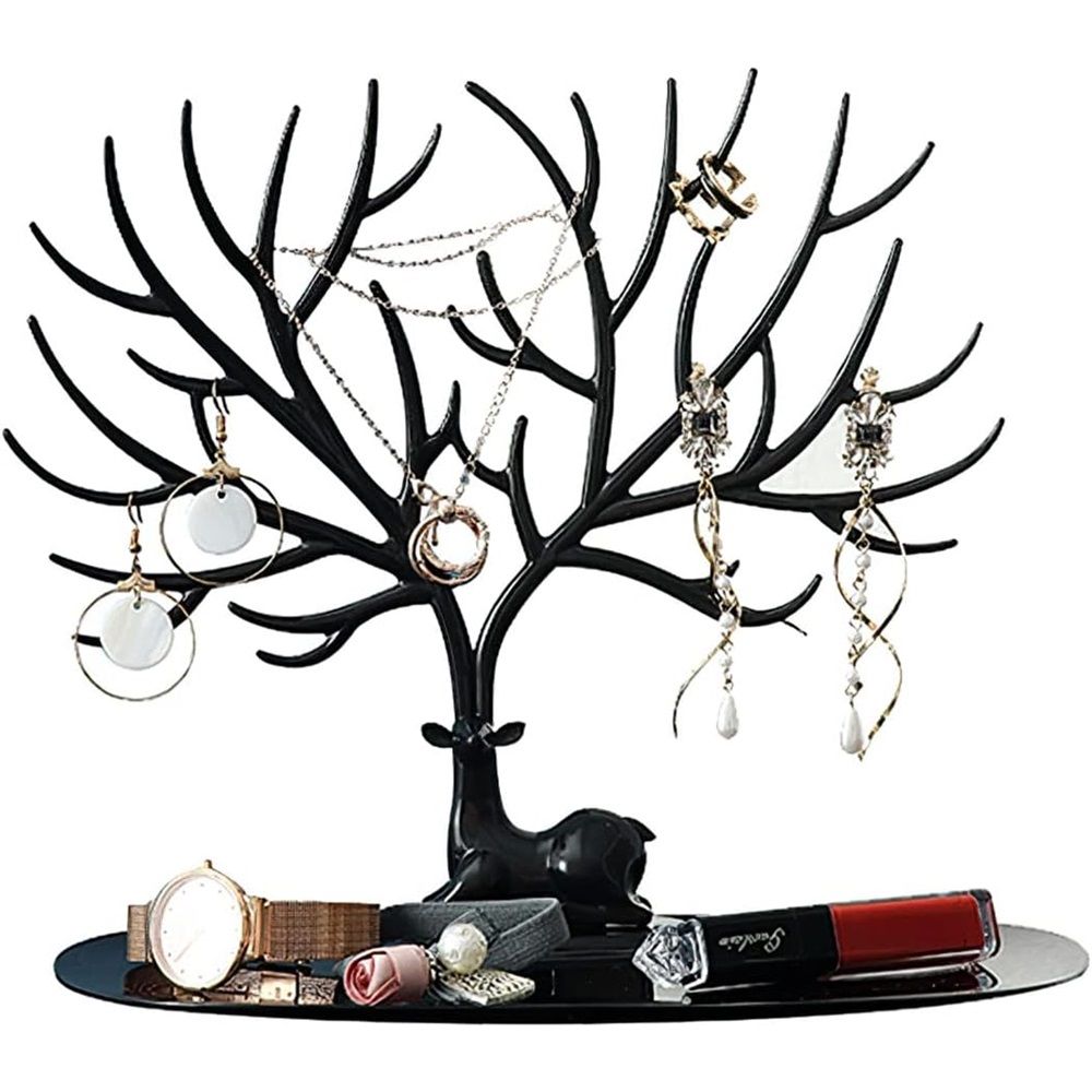 2 pack Little Deer Earrings Necklace Pendant Bracelet Jewelry Display Stand Tray Tree Storage Racks Organizer Holder, Black（Only jewelry rack） - Image 5