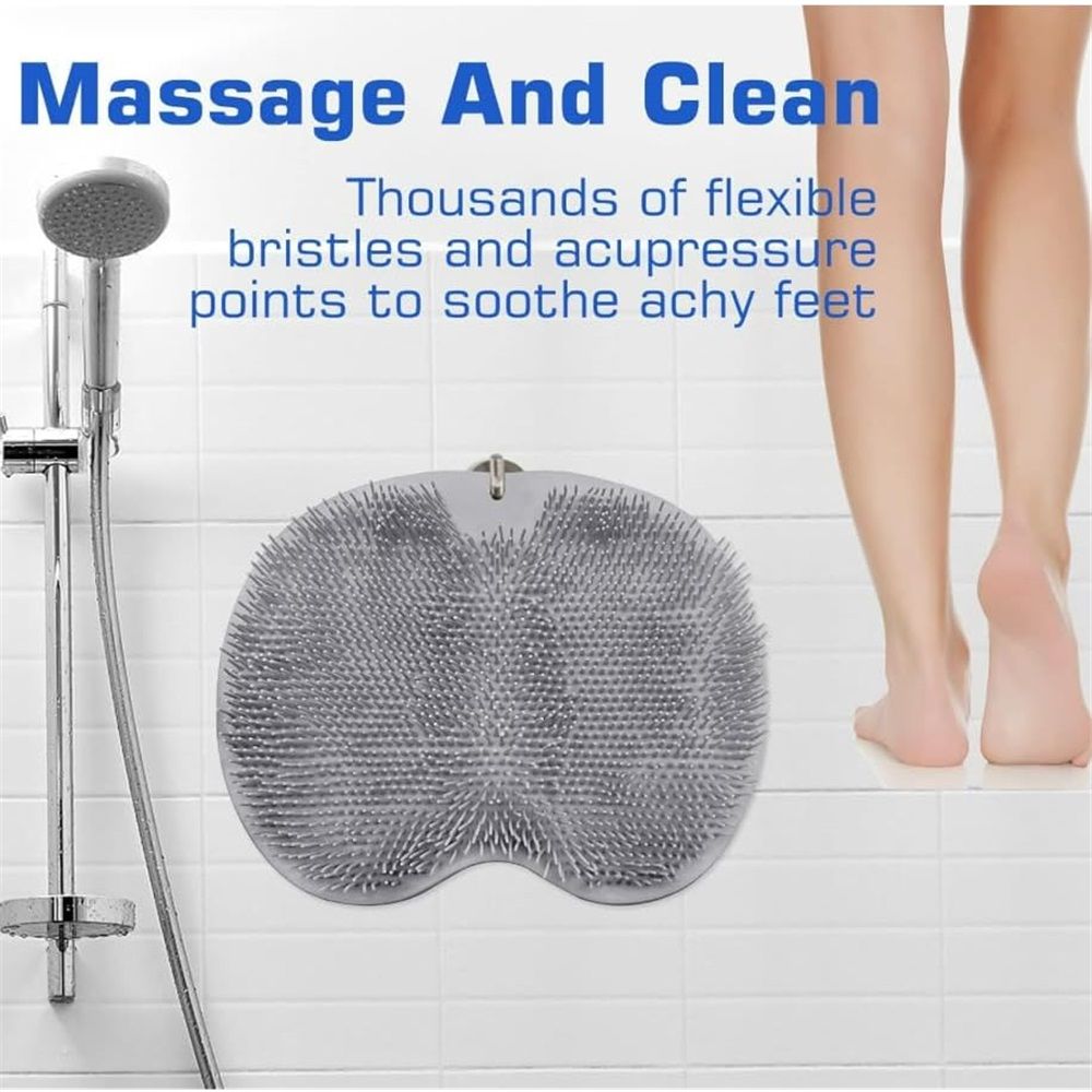 Shower Foot Scrubber Mat with Non-Slip Suction Cups, Non Slip Bathtub and Shower Mat with Suction Cups and Drain Holes, Foot Back Cleaning Pad Back Washer Exfoliating Bath Wash Pad (Grey) - Image 5