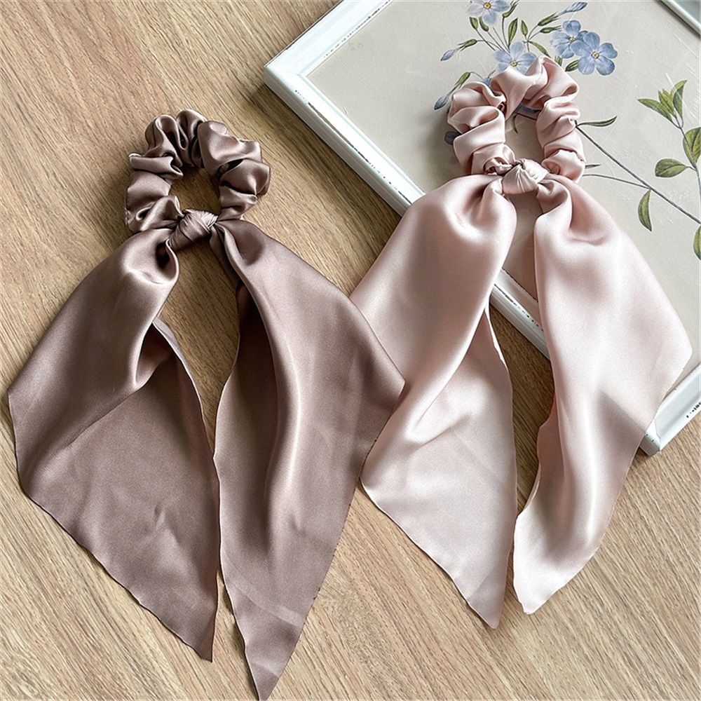 6 PCS Hair Scarf Scruncheis for Women Knotted Bow Hair Ties Elastic Bands Satin Hair Ribbon Scrunchy Ponytail Holder for Women and Girls（six different colors） - Image 2